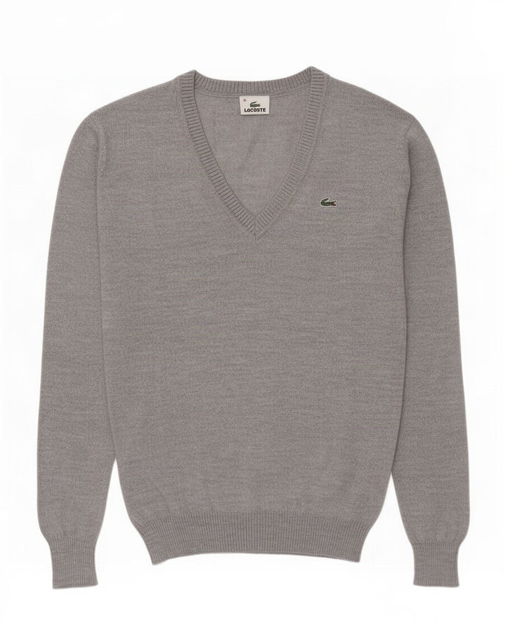 Maglione da donna con scollo a V Lacoste EU 40 Lana vergine grigio medio
