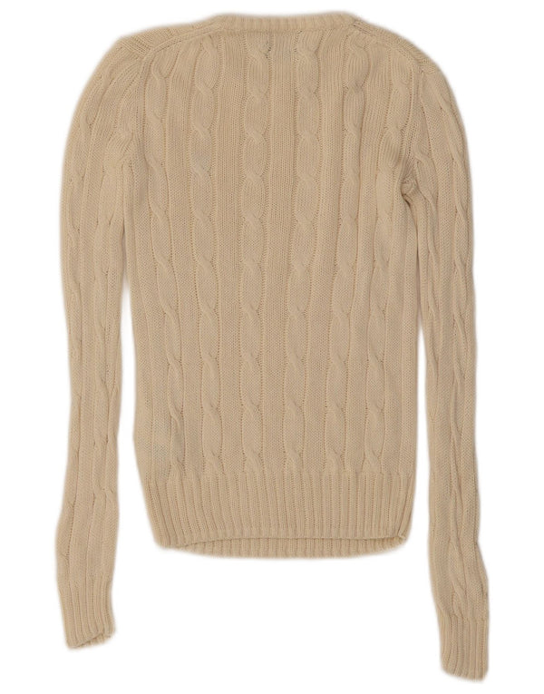 Maglione maglione girocollo da donna Polo Ralph Lauren UK 2 2XS cotone bianco sporco