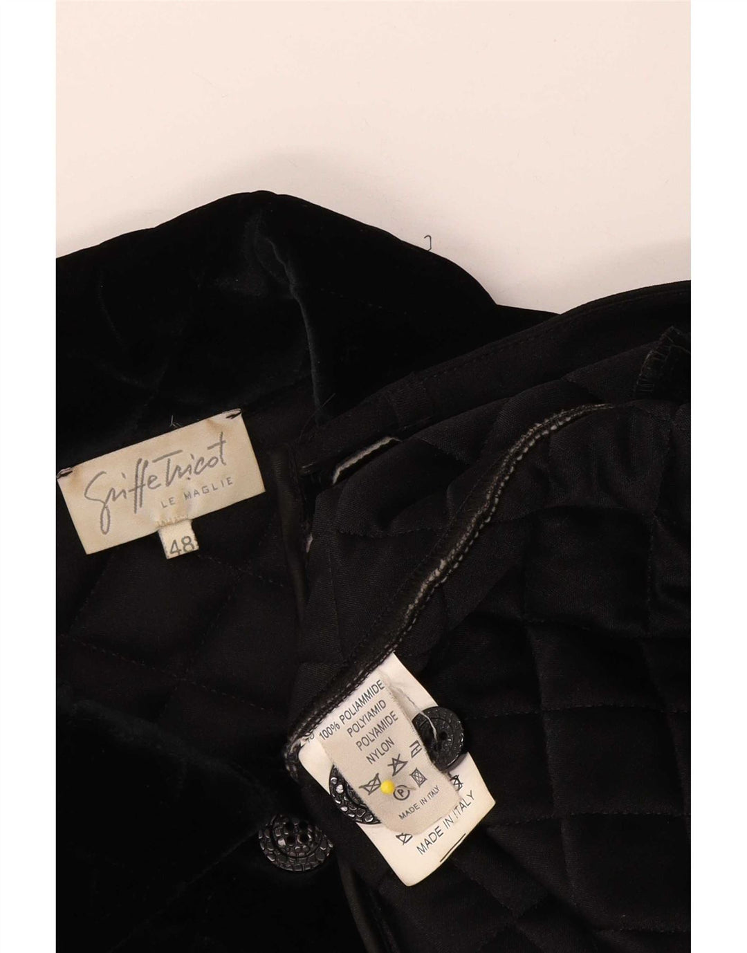Giacca trapuntata vintage in velluto da donna IT 48 XL nera in poliammide