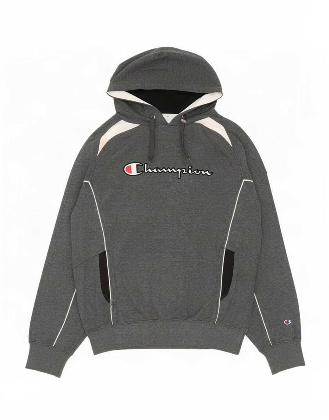 Maglione con cappuccio grafico da uomo Champion in cotone color block grigio medio