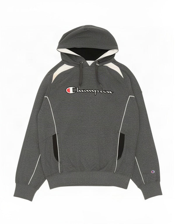 Maglione con cappuccio grafico da uomo Champion in cotone color block grigio medio