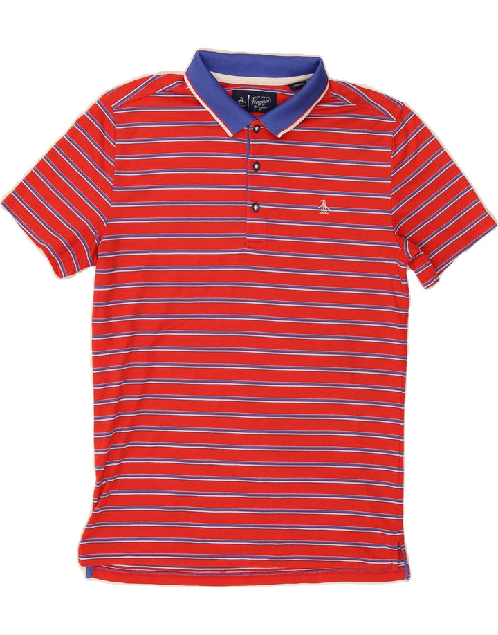 PENGUIN Mens Polo Shirt Small Red Striped Vintage Penguin and Second-Hand Penguin from Messina Hembry 