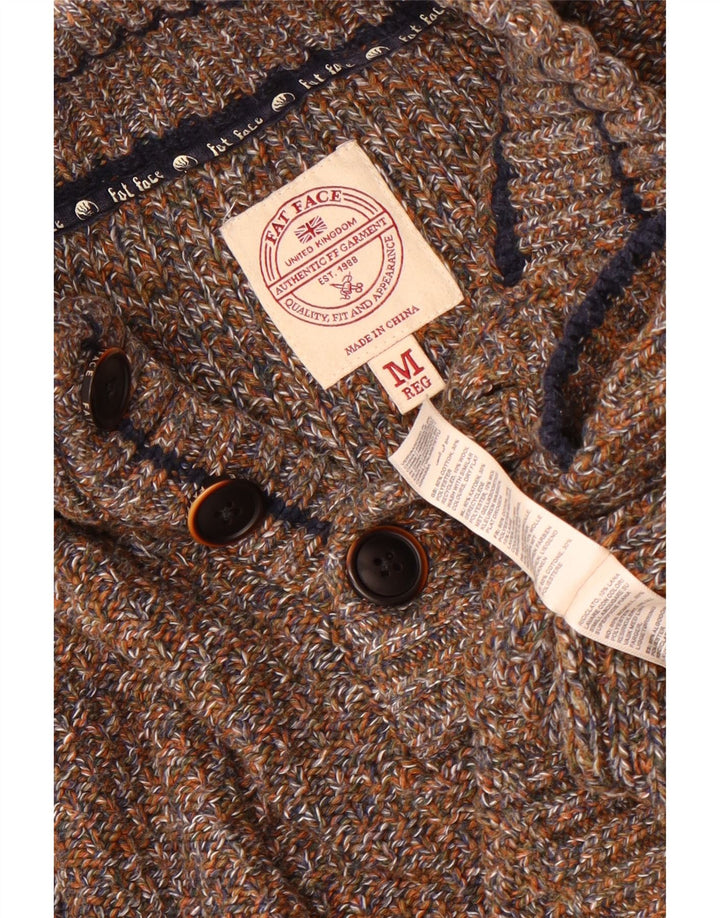 Maglione da uomo con collo abbottonato Fat Face in cotone screziato marrone medio
