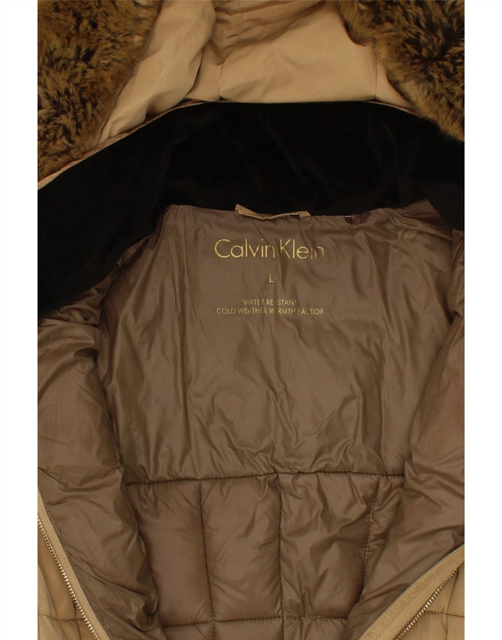 CALVIN KLEIN Womens Hooded Padded Jacket UK 16 Large Beige Polyester Vintage Calvin Klein and Second-Hand Calvin Klein from Messina Hembry 