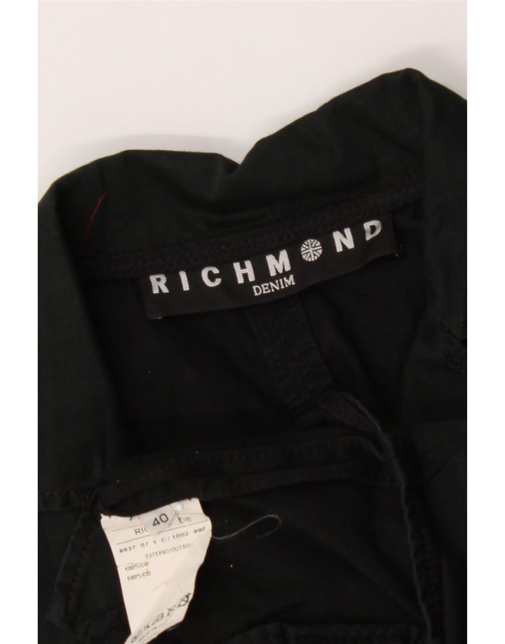 RICHMOND Womens 3/4 Sleeve Crop Denim Jacket IT 40 Small Black Cotton Vintage Richmond and Second-Hand Richmond from Messina Hembry 