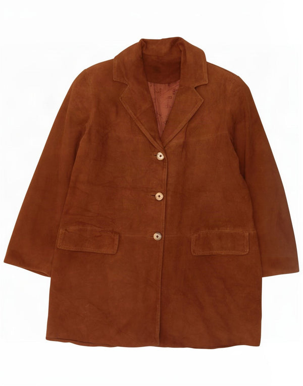 Soprabito vintage da donna in pelle scamosciata UK 14 grande beige