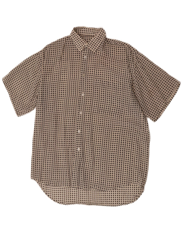 Camicia a maniche corte lunga da donna vintage UK 16 grande pied de poule bianco