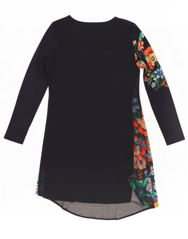Desigual Abito a trapezio da donna a maniche lunghe EU 46 XL Blu navy in viscosa floreale