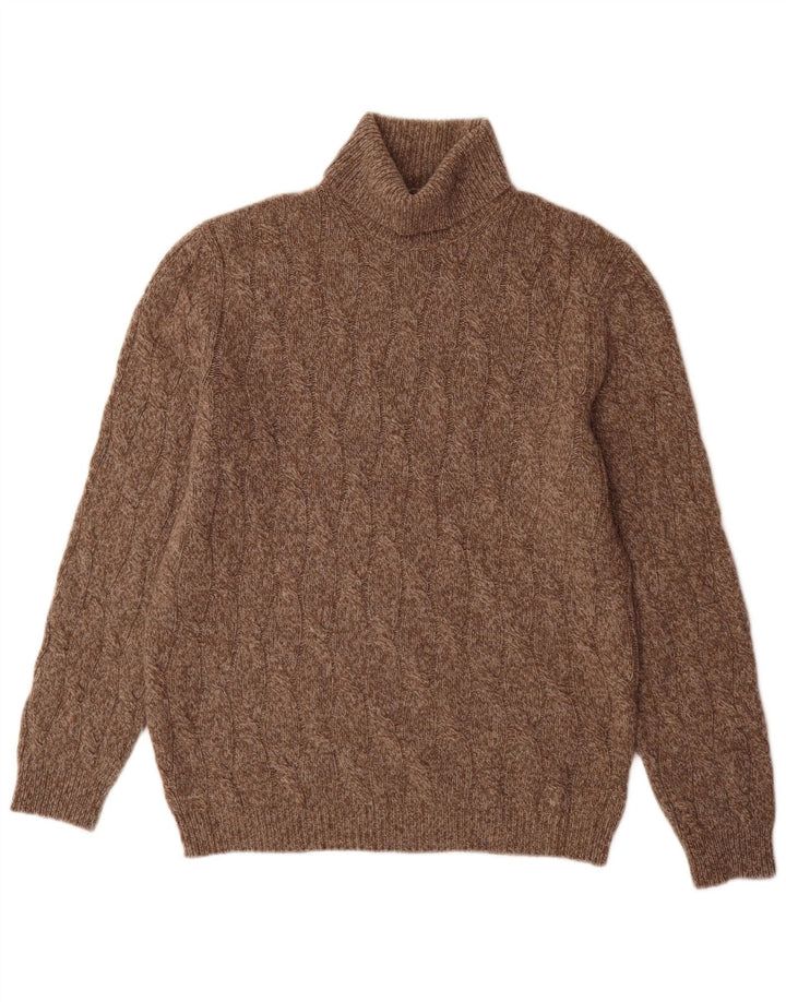 Massimo Dutti Maglione da uomo con collo alto e maglione grande marrone screziato