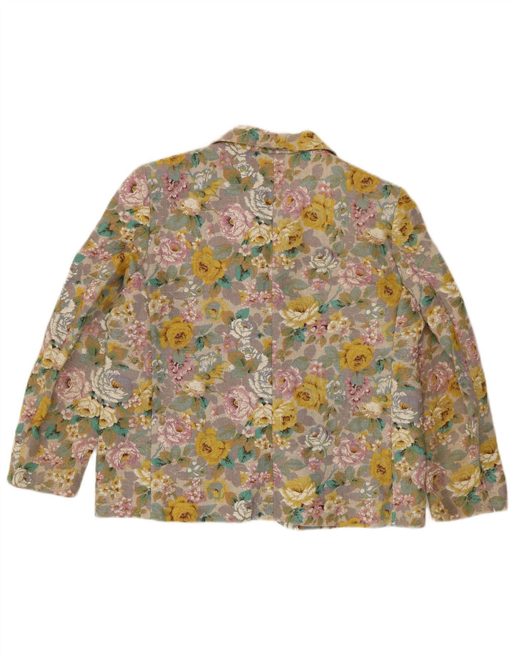 Giacca blazer vintage da donna a 3 bottoni UK 16 grande floreale multicolore