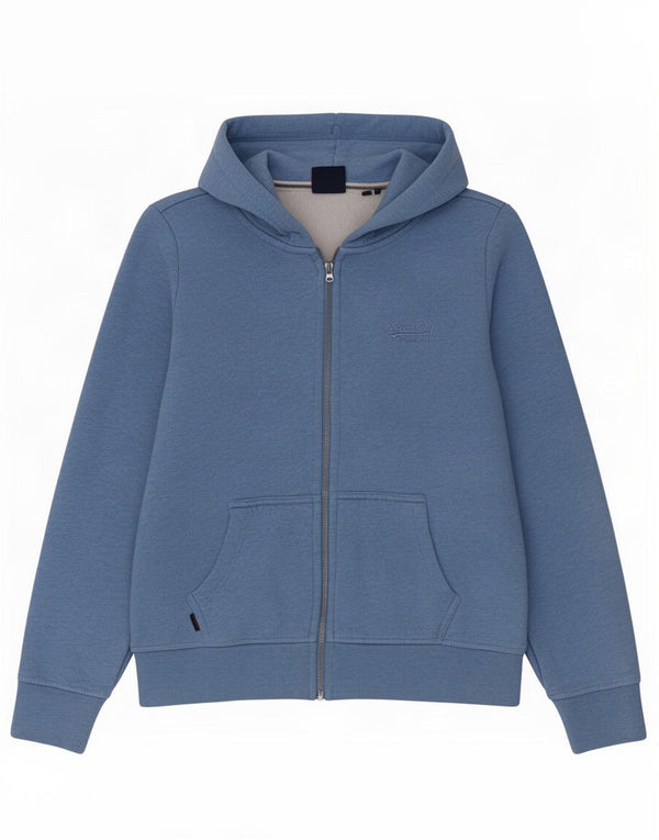 Maglione con cappuccio e zip da donna Superdry UK 14 grande cotone blu
