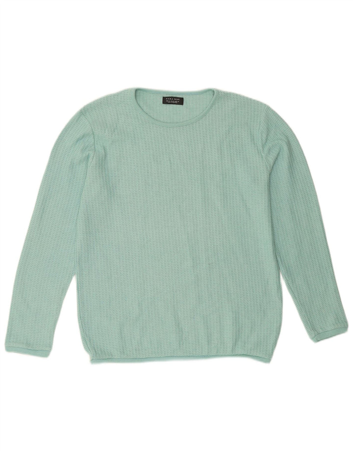 Maglione ZARA da uomo girocollo in cotone verde medio