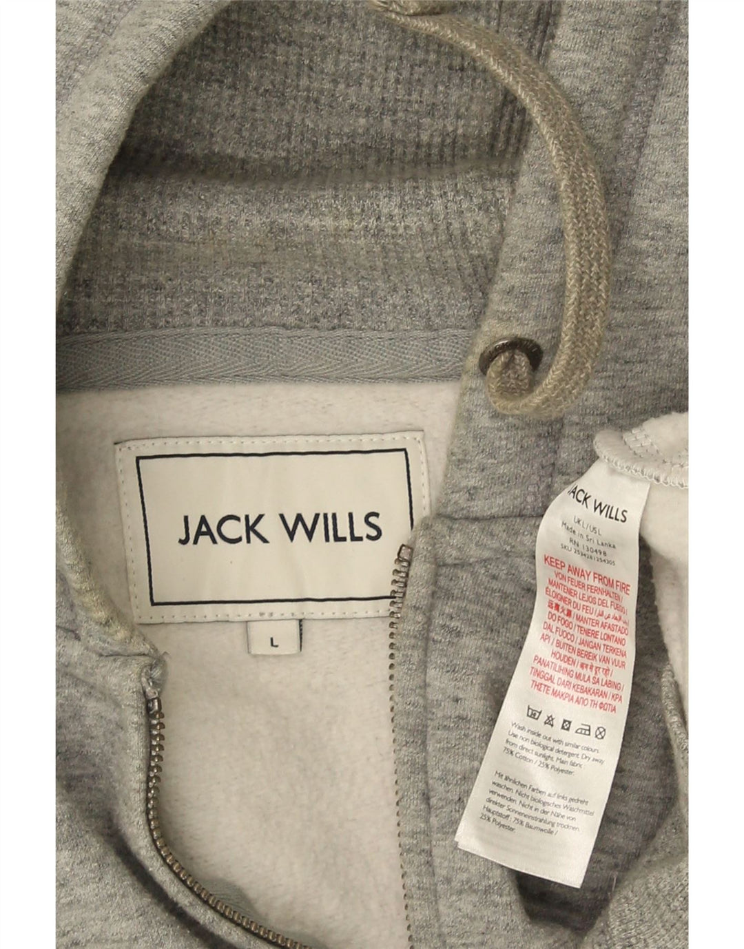 JACK WILLS Felpa con cappuccio e zip da uomo, grande, in cotone chiazzato grigio