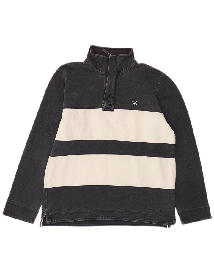 Crew Clothing Felpa da uomo con collo con zip, maglione medio a righe blu navy