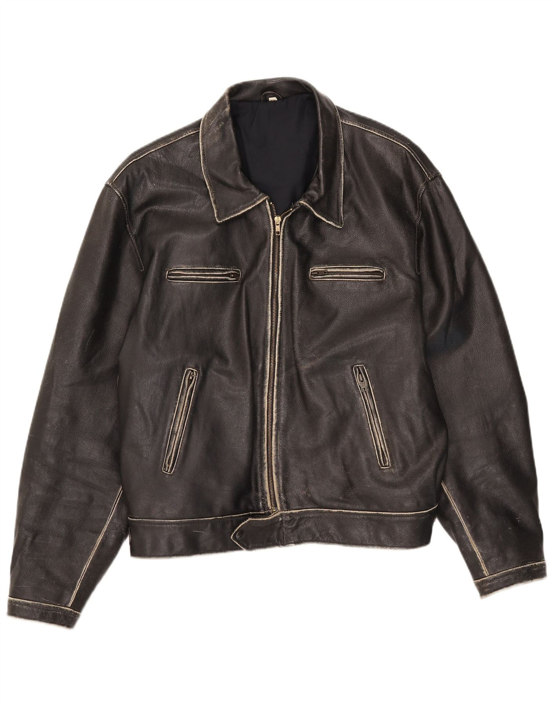 Giacca in pelle vintage da uomo IT 54 2XL Nera