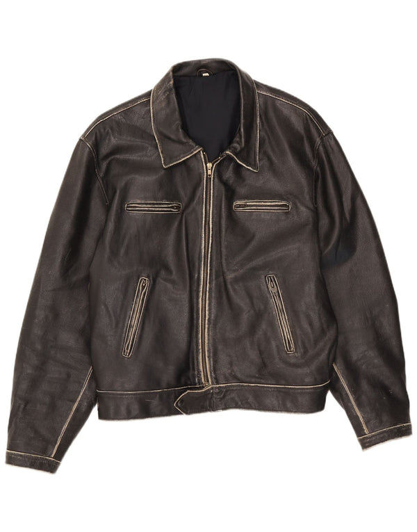 Giacca in pelle vintage da uomo IT 54 2XL Nera