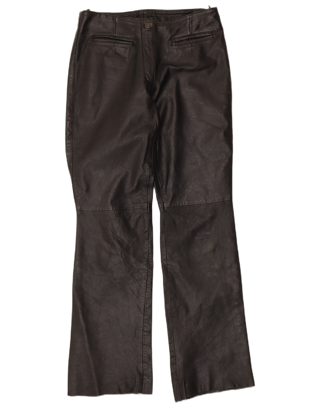 Pantaloni in pelle bootcut da donna VINTAGE UK 12 medi W30 L32 neri