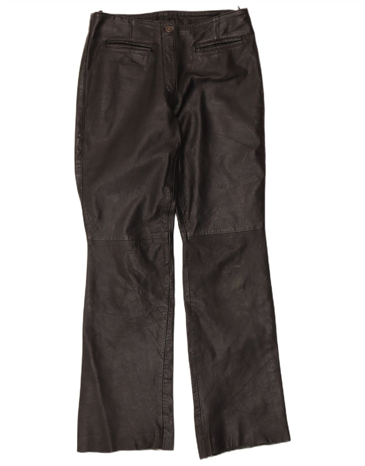 Pantaloni in pelle bootcut da donna VINTAGE UK 12 medi W30 L32 neri