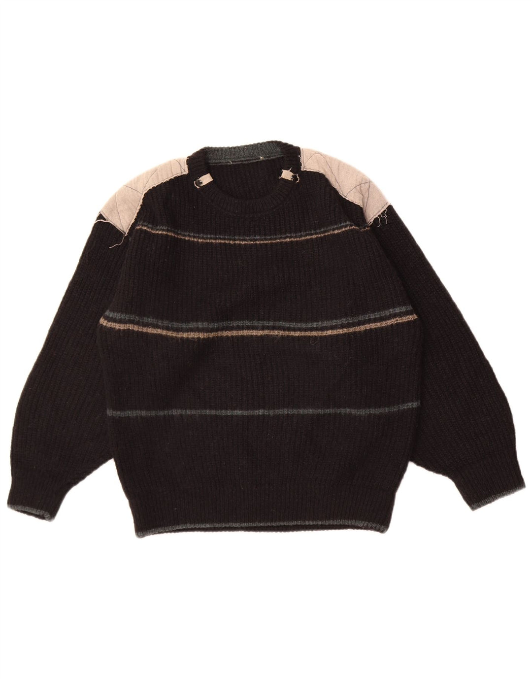 Maglione maglione girocollo da uomo vintage color block nero medio