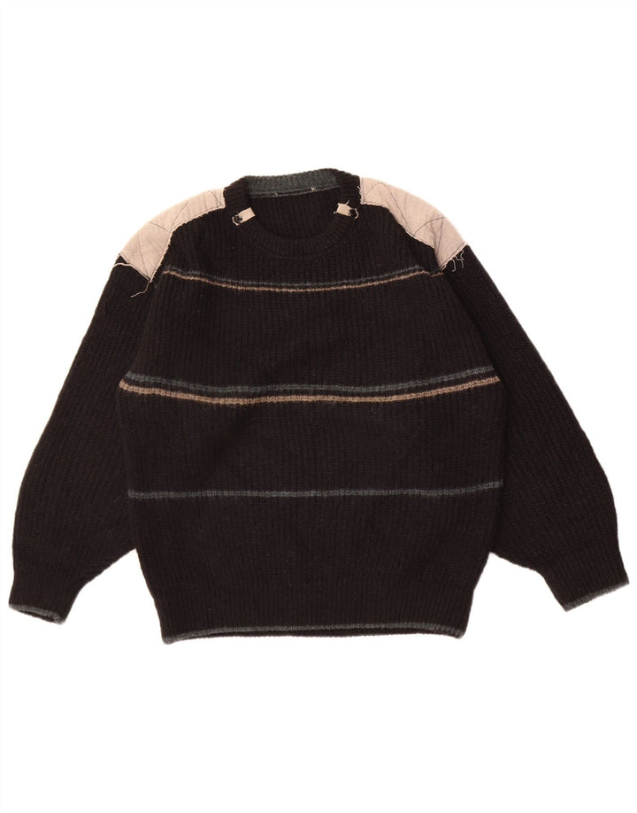 Maglione maglione girocollo da uomo vintage color block nero medio