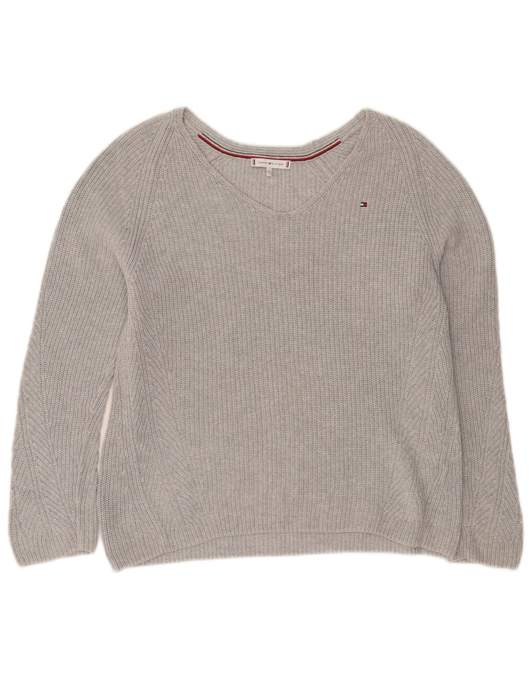 Maglione maglione con scollo a V da donna Tommy Hilfiger UK 14 Grigio medio