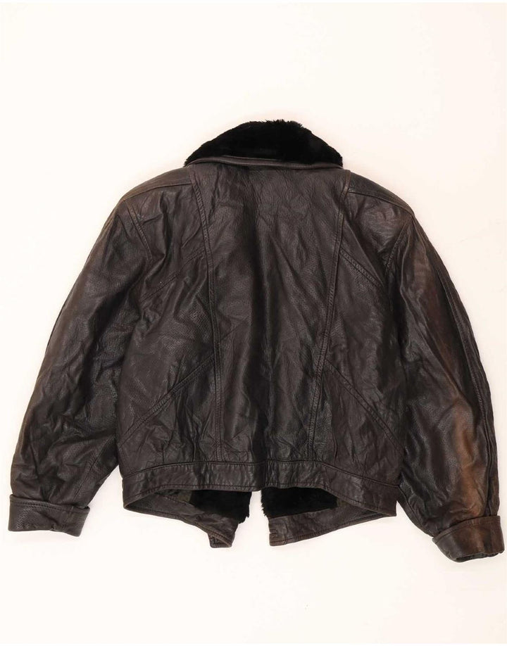 Giacca in pelle aperta da donna vintage IT 42 media nera