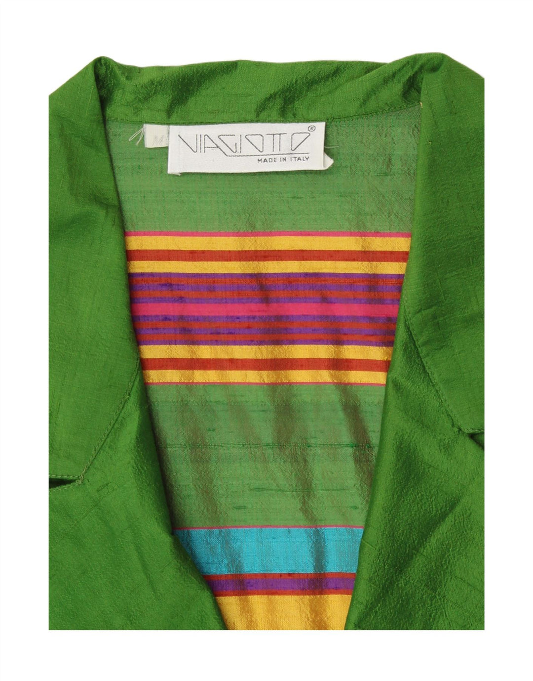 Top cardigan a maniche corte da donna VINTAGE UK 12 retrò a righe verde medio