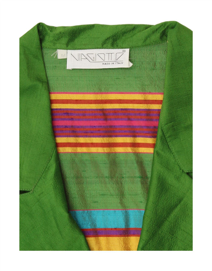 Top cardigan a maniche corte da donna VINTAGE UK 12 retrò a righe verde medio