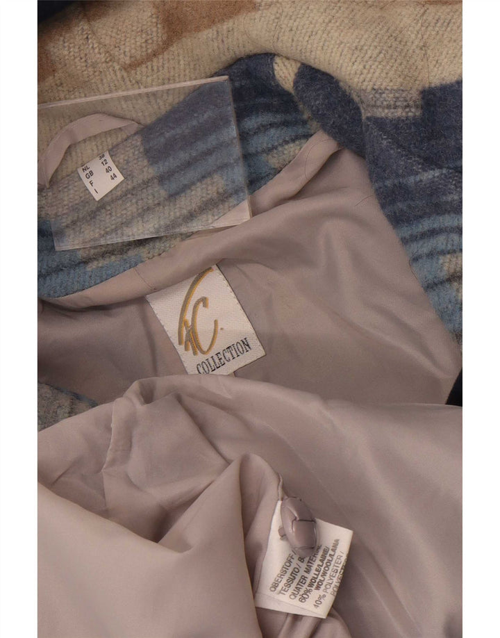 Soprabito con cappuccio da donna vintage UK 12 Lana geometrica multicolore media