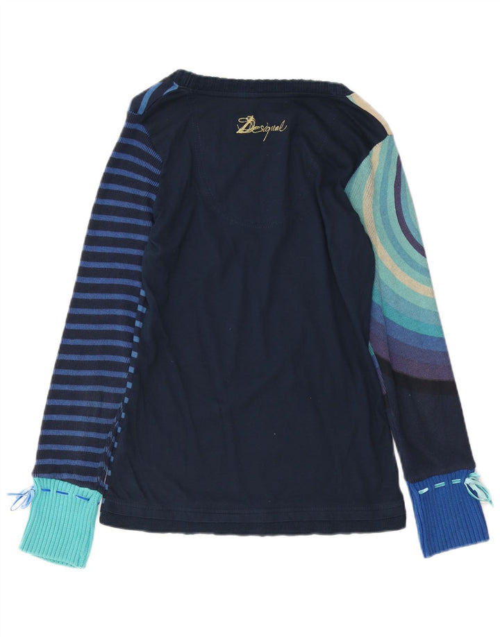 DESIGUAL Top grafico da donna manica lunga UK 12 Cotone a righe blu medio