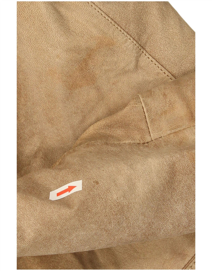Giacca blazer vintage da uomo in pelle scamosciata a 2 bottoni UK 40 grande in pelle beige