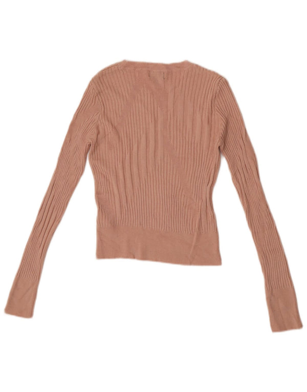 Topshop Donna Crop Top Manica Lunga UK 6 XS Rosa Viscosa