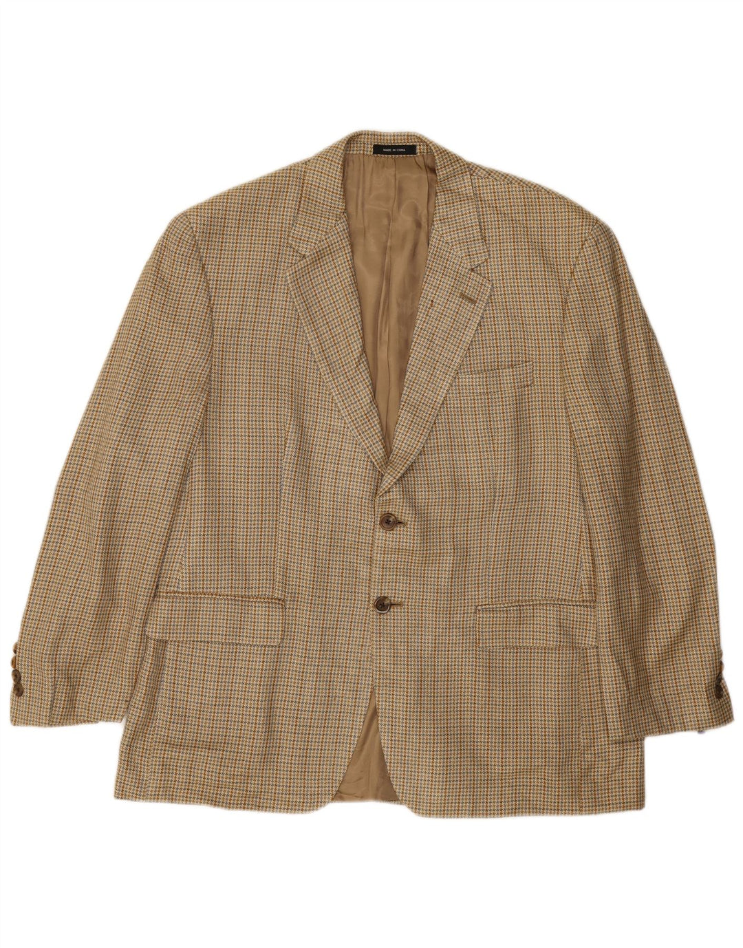 CHAPS Mens 2 Button Blazer Jacket UK 40 Large Beige Houndstooth