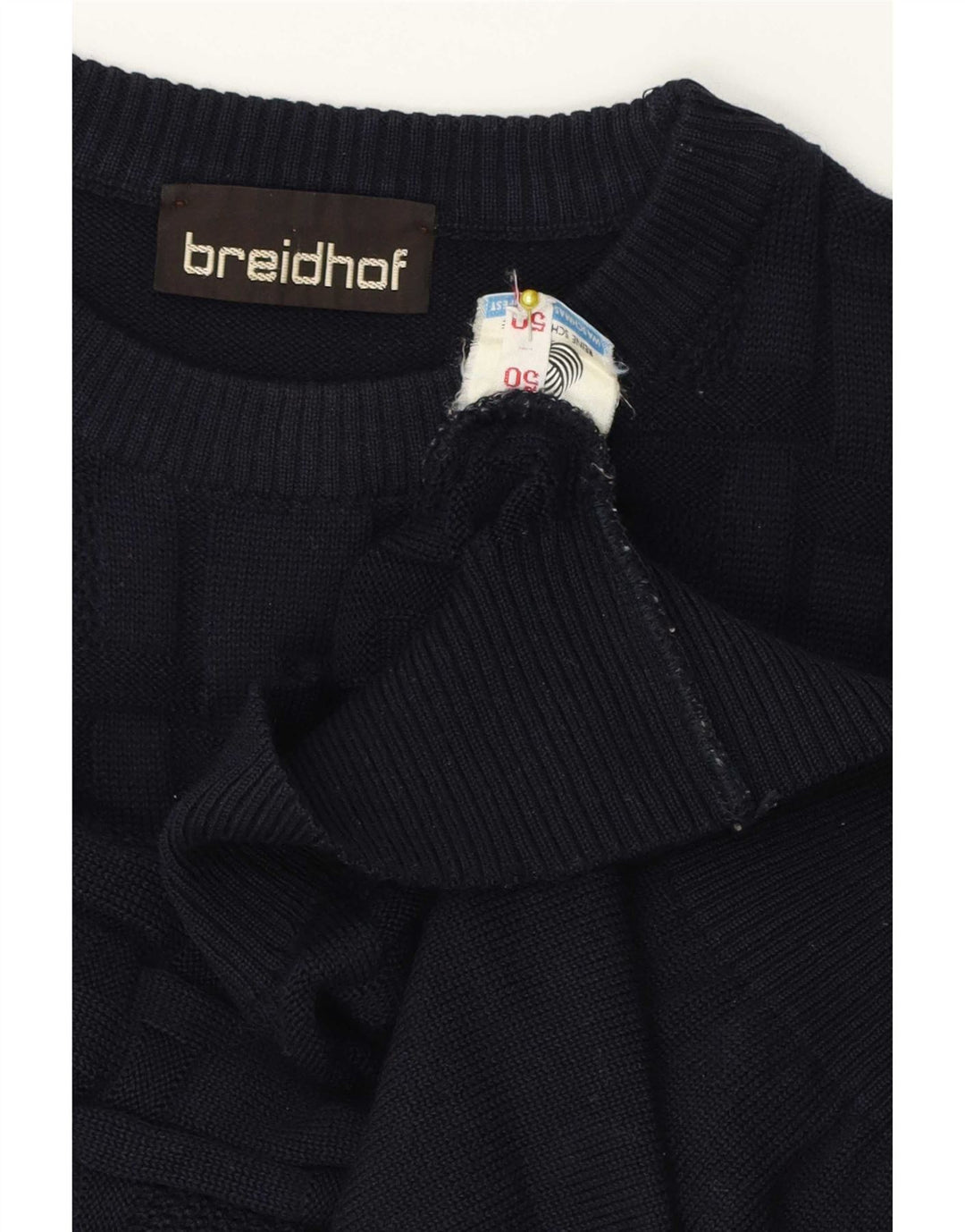 Maglione maglione girocollo da uomo Breidhof IT 50 medio blu navy in lana vergine