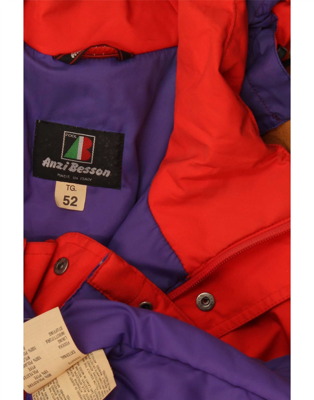 Giacca da sci con cappuccio da uomo Anzi Besson IT 52 Large Rosso Colourblock Poliestere