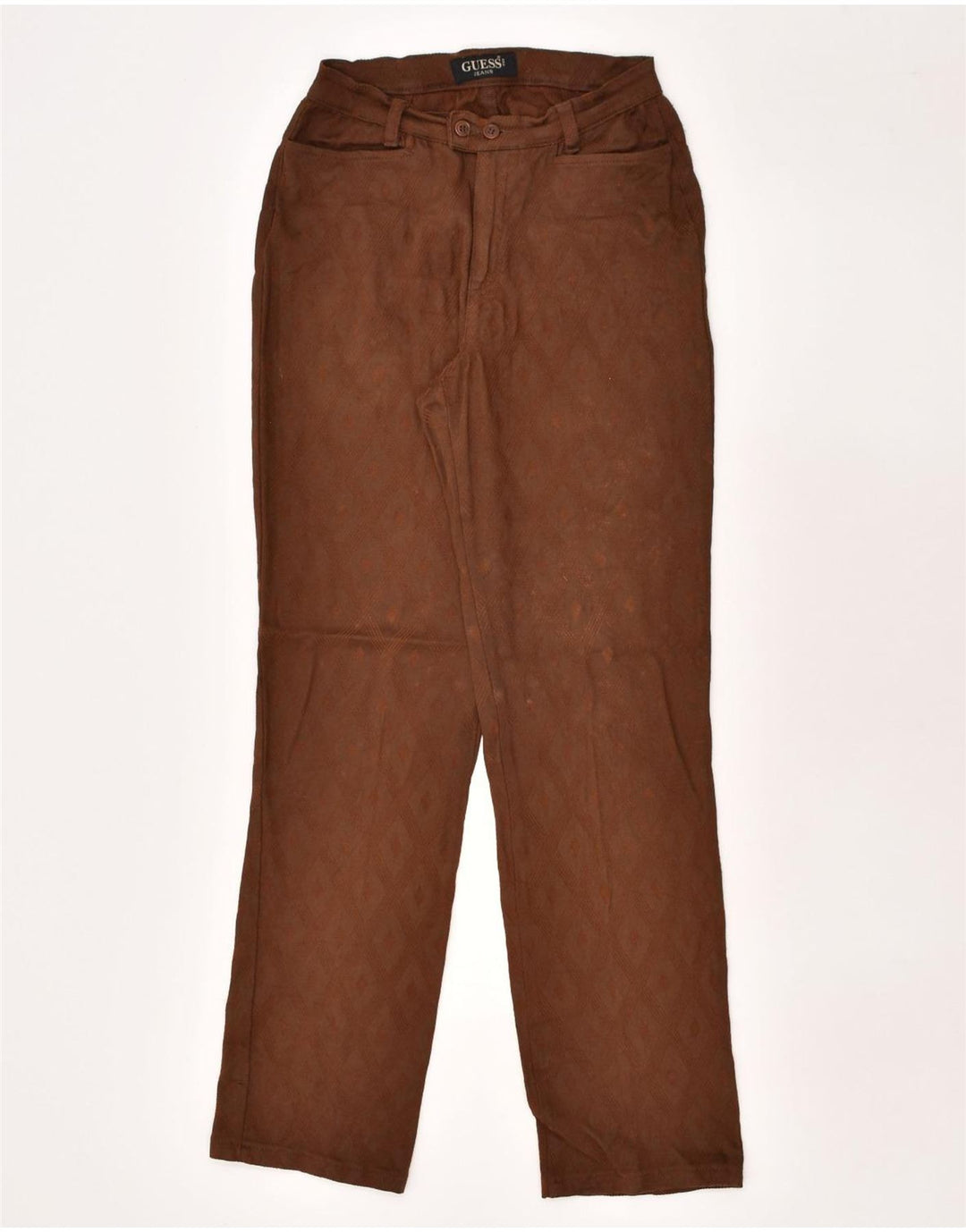 GUESS Womens Straight Suit Trousers W30 L30 Brown Argyle/Diamond Viscose | Vintage Guess | Thrift | Second-Hand Guess | Used Clothing | Messina Hembry 