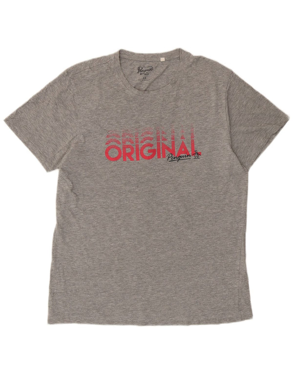 T-shirt grafica da uomo Penguin Top grande in cotone chiazzato grigio