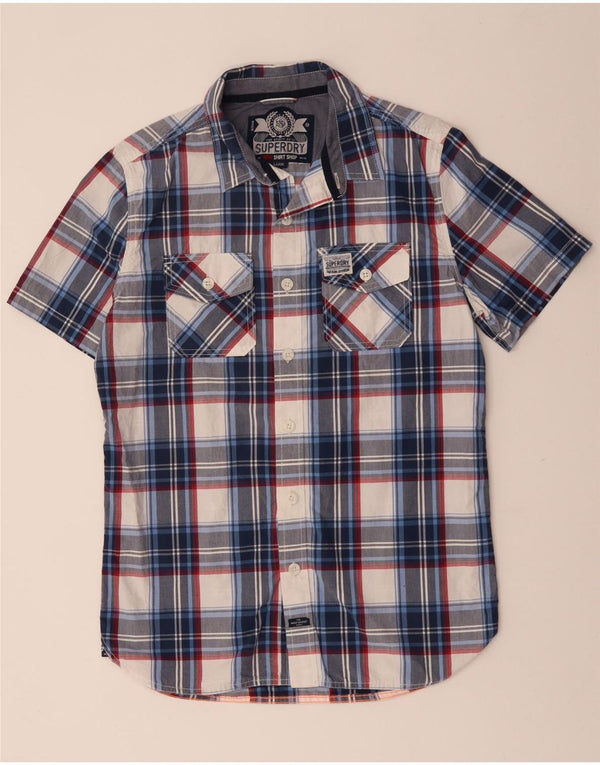 Camicia a maniche corte da uomo SUPERDRY grande cotone a quadri blu navy