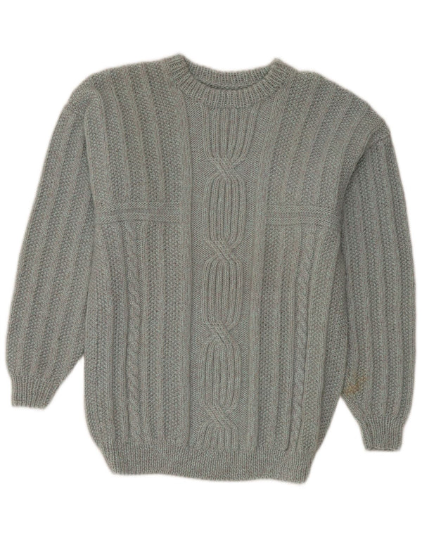 Maglione vintage da uomo girocollo grigio medio