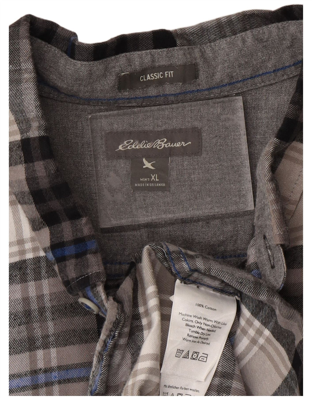 EDDIE BAUER Camicia da uomo in flanella dal taglio classico XL in cotone a quadri grigio