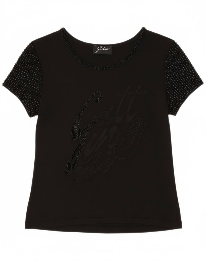 Gattinoni Maglietta Grafica Donna Top IT 46 Large Nera in Viscosa