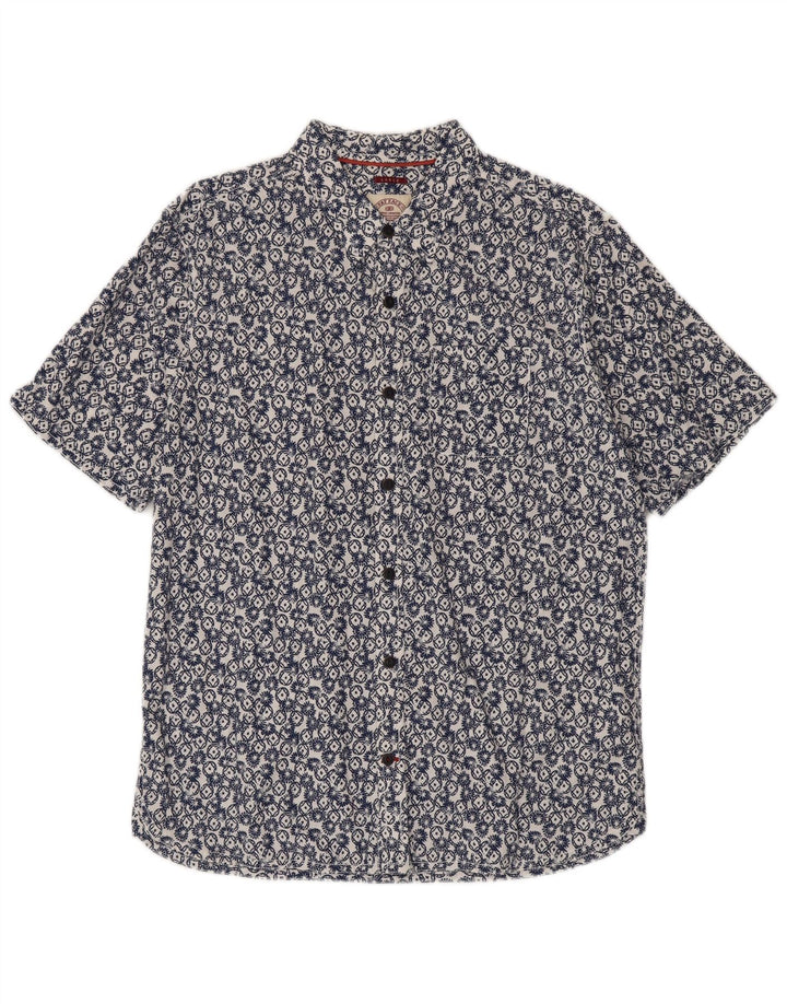 Camicia a maniche corte da uomo Fat Face Grande cotone geometrico blu