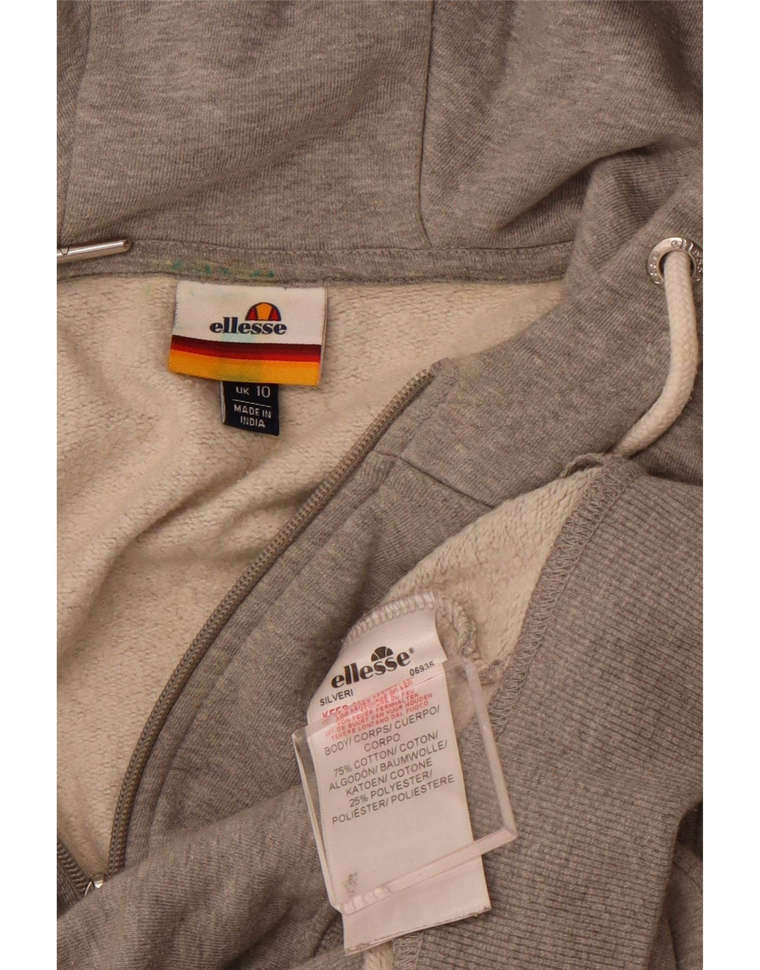ELLESSE Maglione con cappuccio e zip grafica da donna UK 10 Piccolo cotone grigio