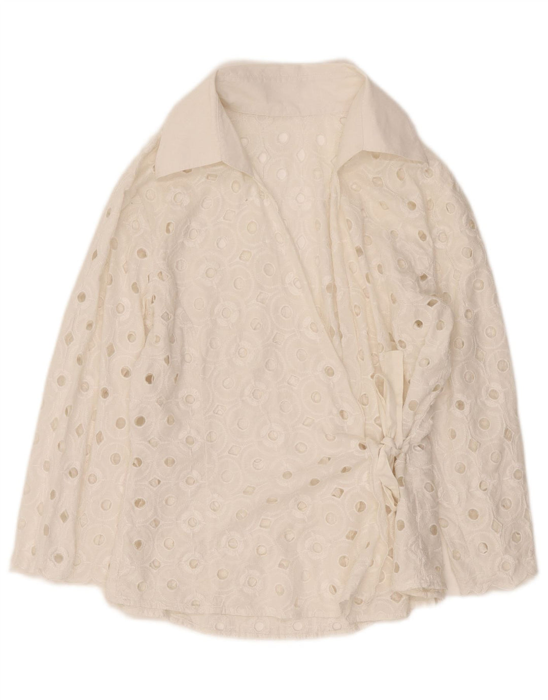 Camicetta a camicia avvolgente trasparente da donna vintage UK 14 bianca media