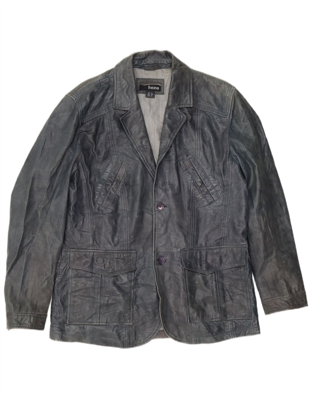 Giacca blazer in pelle da uomo a 2 bottoni Heine UK 42 XL in pelle blu navy