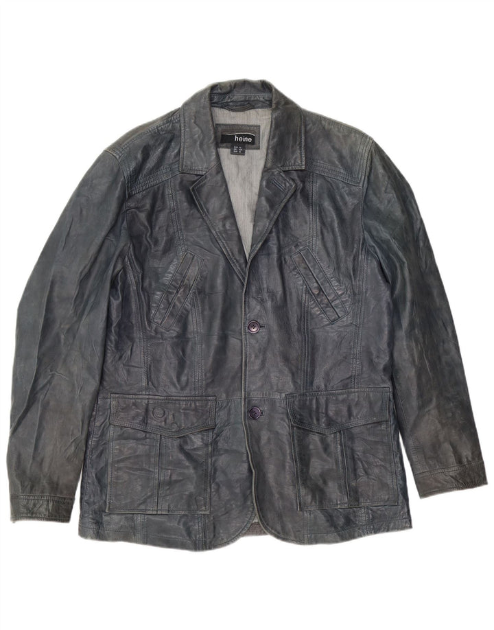 Giacca blazer in pelle da uomo a 2 bottoni Heine UK 42 XL in pelle blu navy