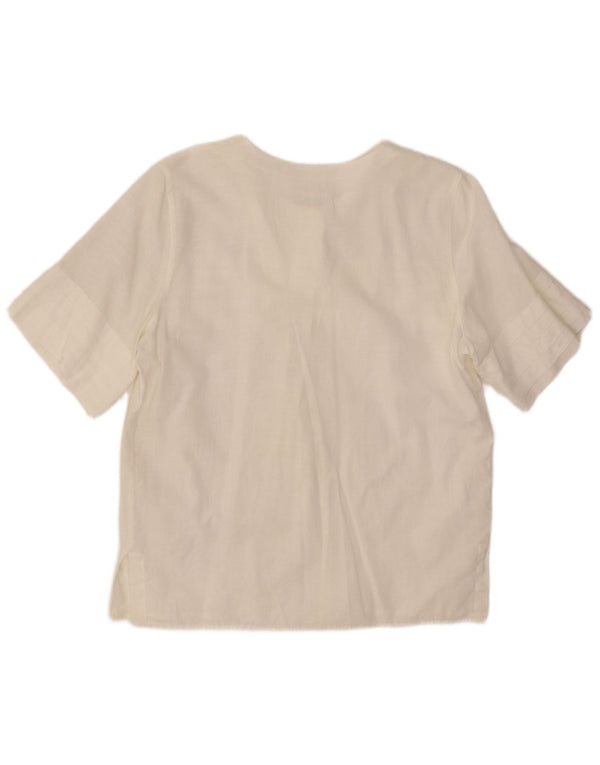 Camicetta camicia a maniche corte da donna VINTAGE UK 14 cotone bianco medio