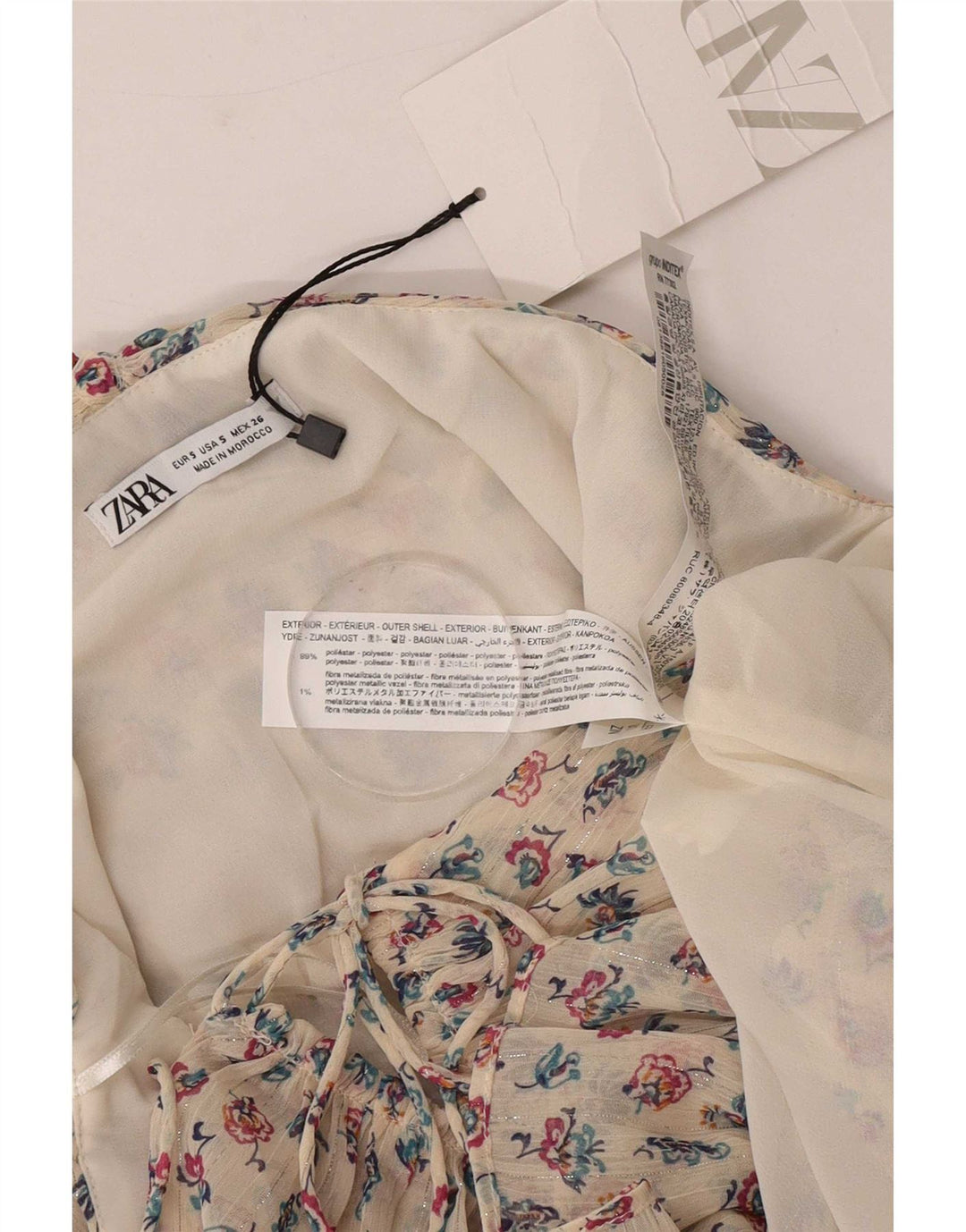 Top senza spalline da donna Zara UK 8 piccolo poliestere floreale beige