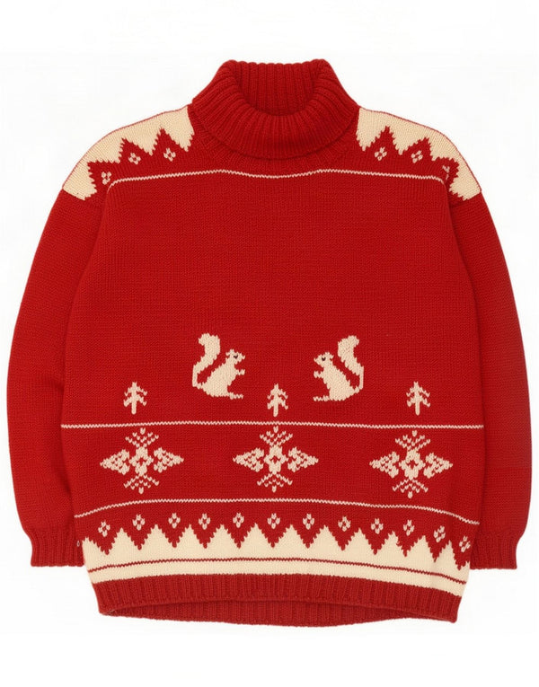 Maglione vintage da uomo con collo alto e collo alto XL rosso a rombi/diamante