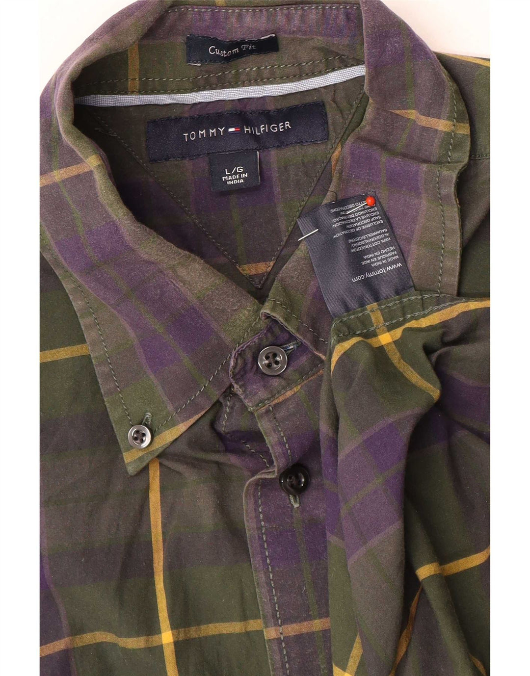 Camicia da uomo su misura Tommy Hilfiger Large in cotone a quadri multicolore